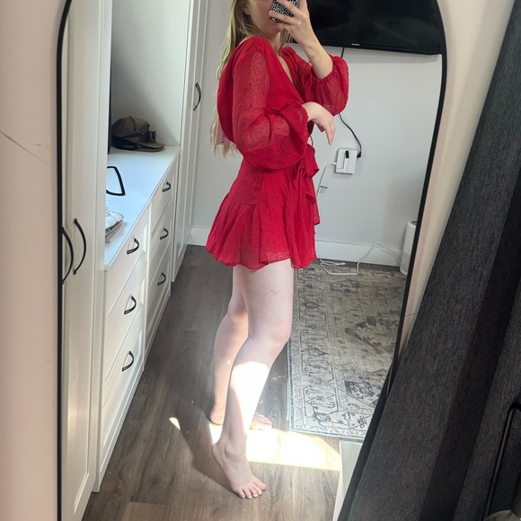 NWT Saints + Secrets Xenia Boutique Red Ruffle Mini Dress w/ Long Sleeves Size S - Picture 6 of 6